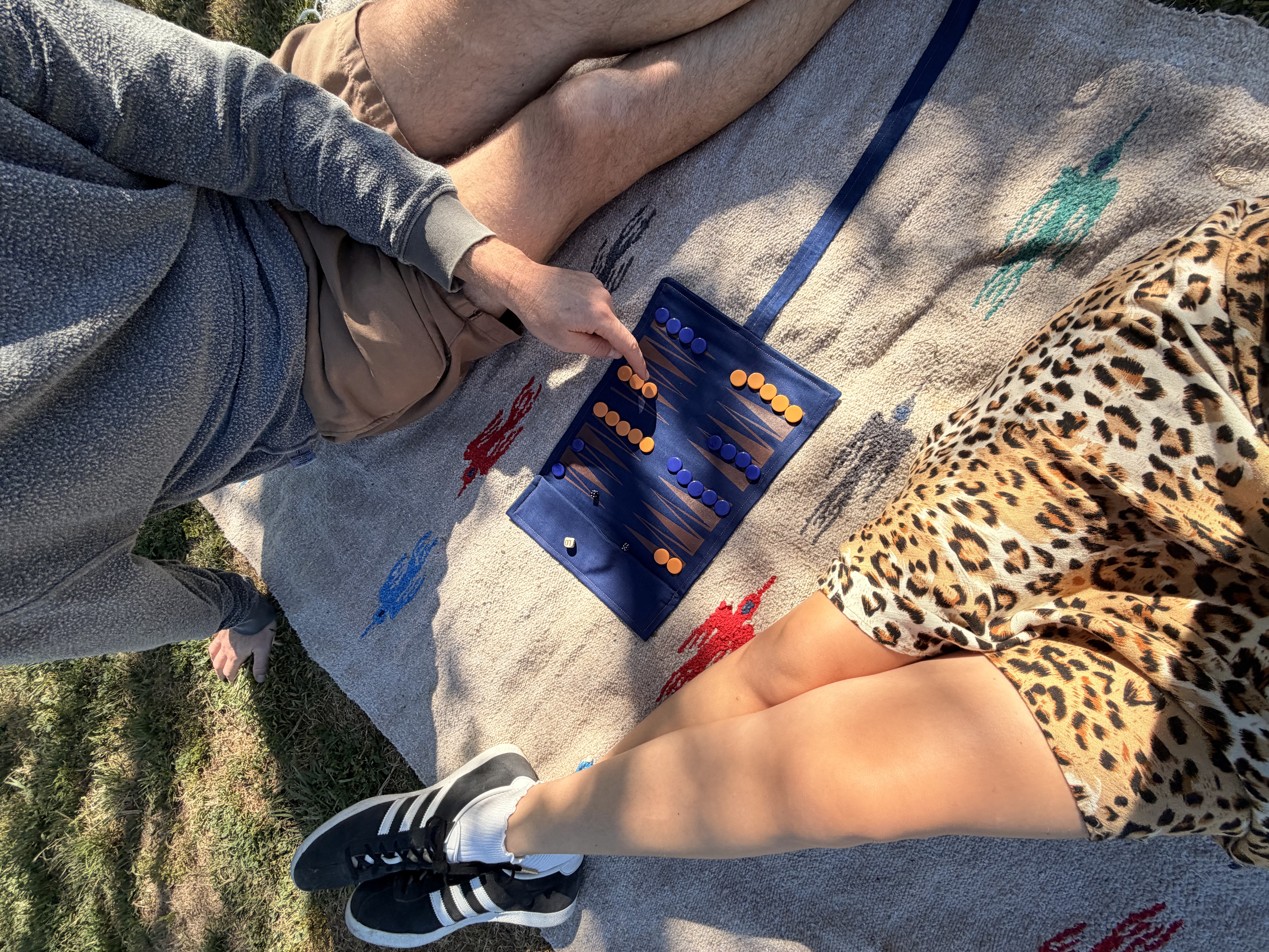 I'm Board backgammon set being played at a park